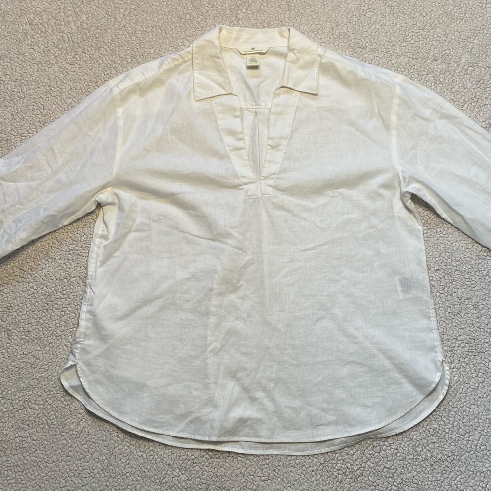 H&M Women’s Oversized White Cotton Linen Blend Shirt - S